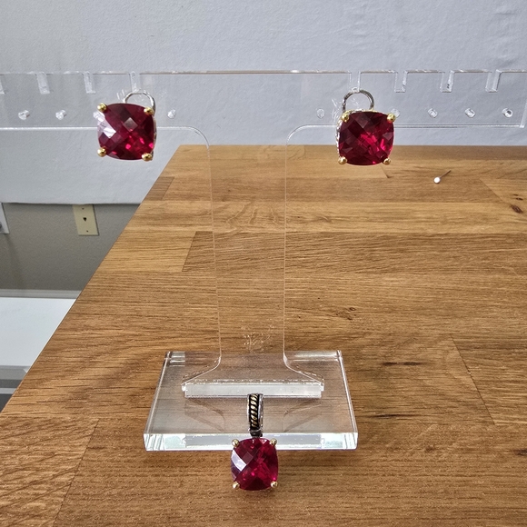 Ruby Rhinestone Pendant and Earring Set - Picture 3 of 11